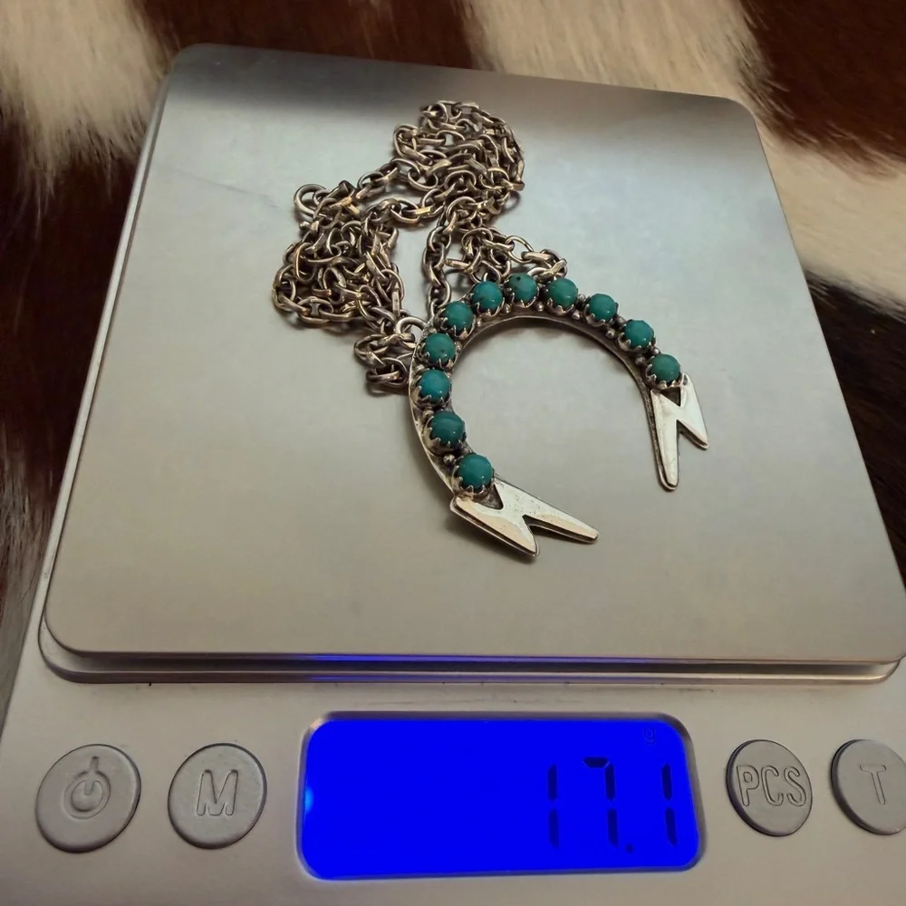 ❤️ Kingman Turquoise Lightning Horseshoe Pendant 22” ADJ Necklace 17.1G Unisex